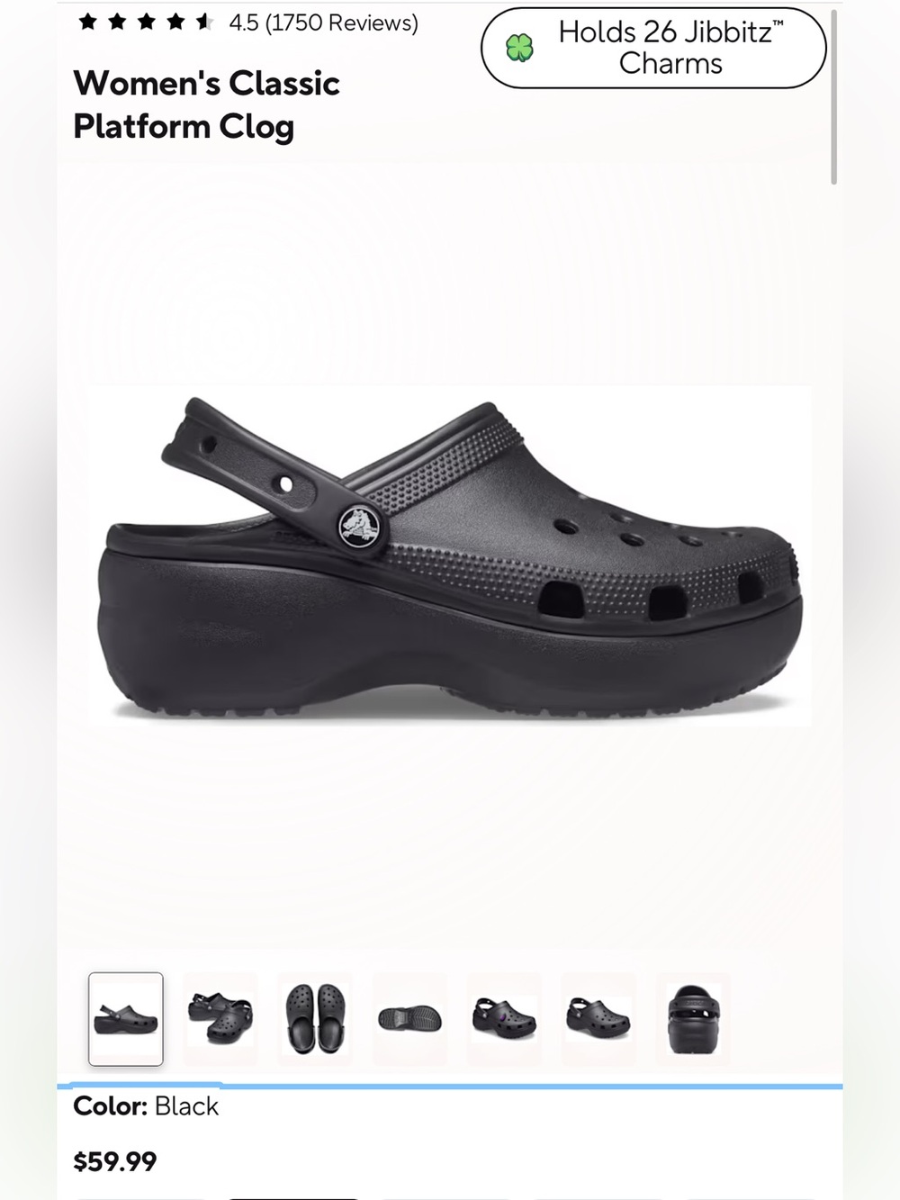 CROCS Platform Clog in Black, US size 4 women